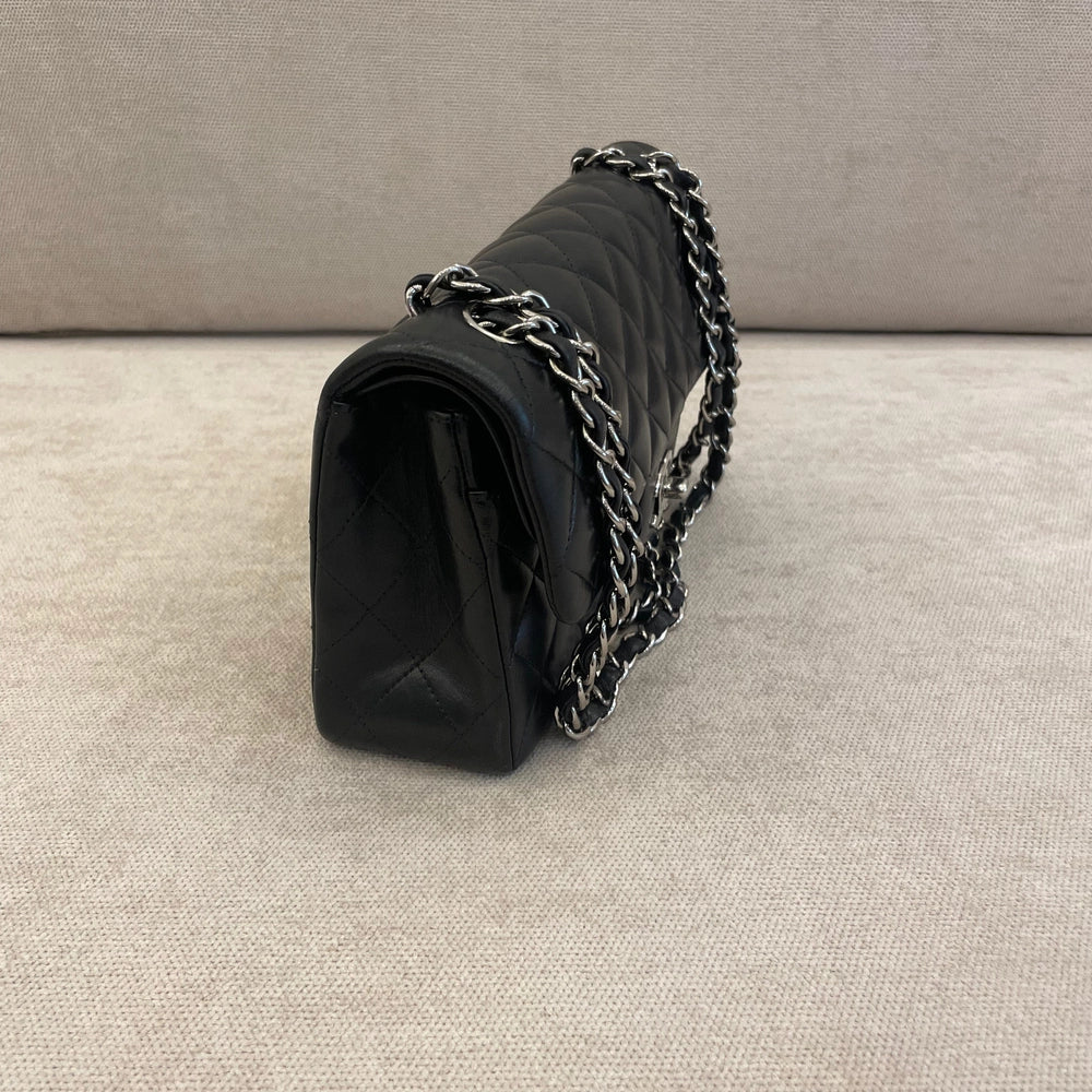 Chanel Black Medium Lambskin Double Flap Shoulder Bag Silver Hardware (DYED)