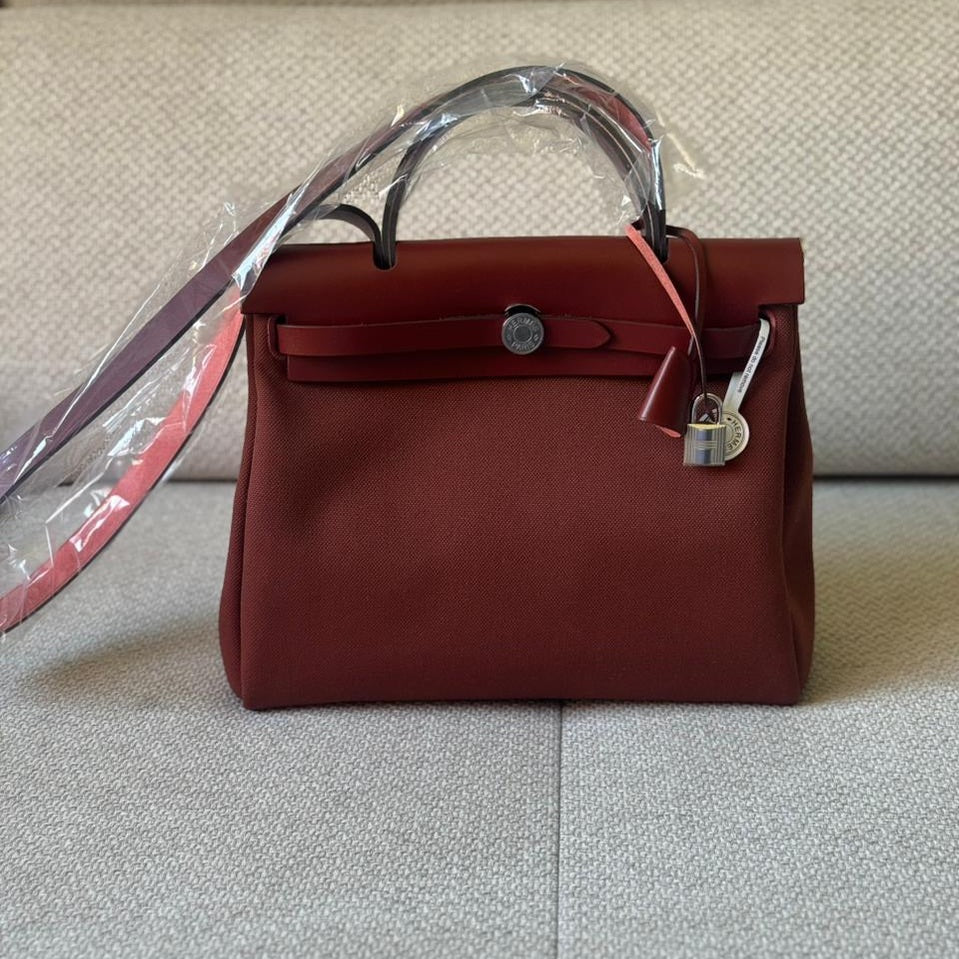 Hermès Rouge H Herbag Zip 31 with Palladium Hardware - Stamp K