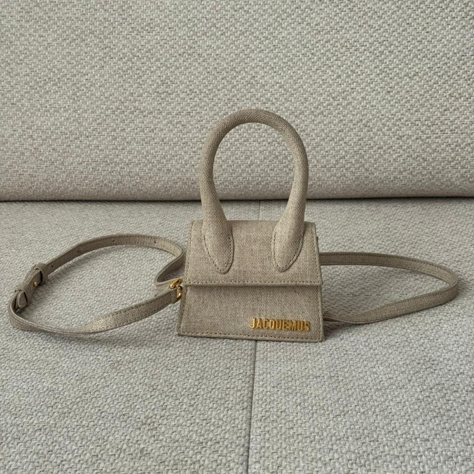 Jacquemus Le Chiquito Beige Linen Top Handle Bag with Strap