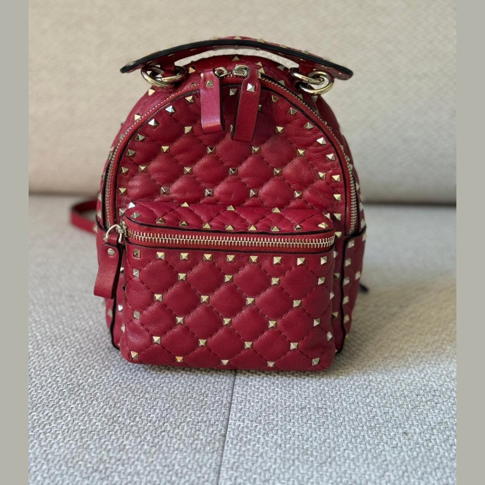 Valentino Garavani Red Rockstud Spike Mini Backpack / Crossbody Bag