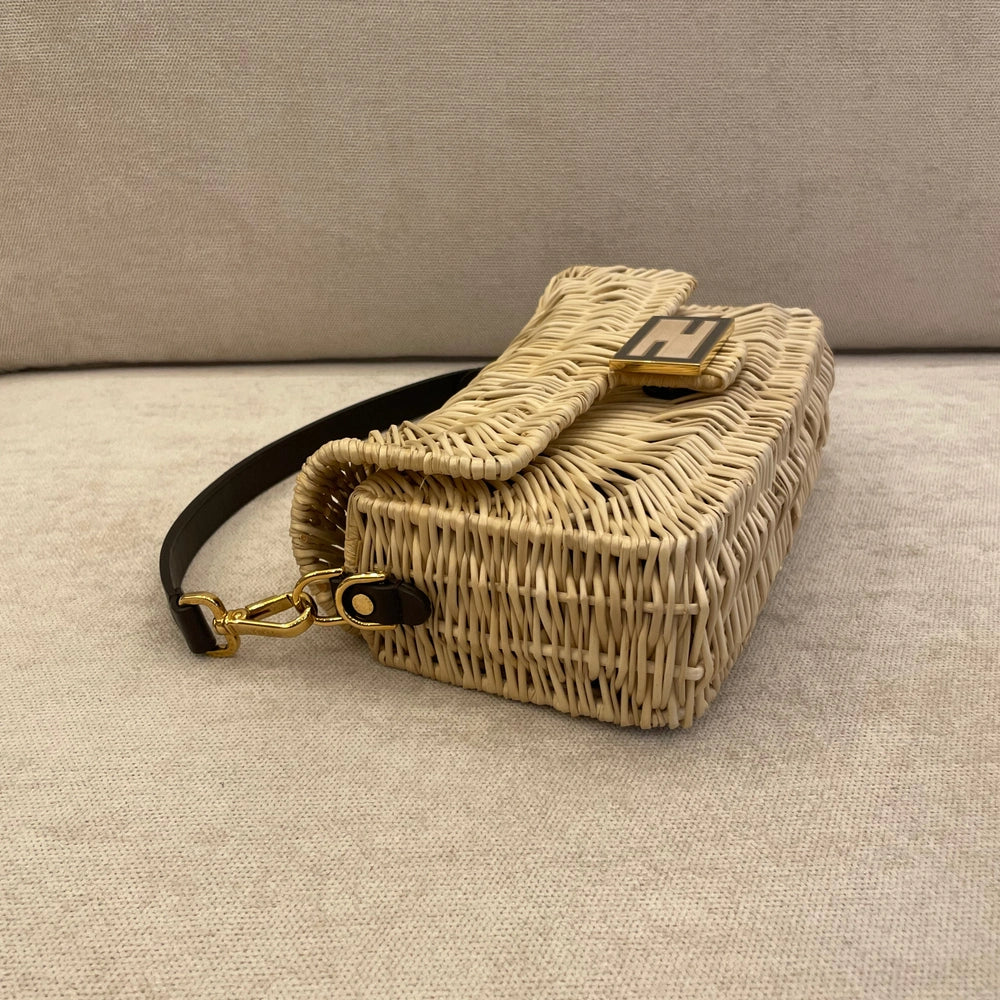 Fendi Limited Edition Baguette Wicker Bag with Leather Strap