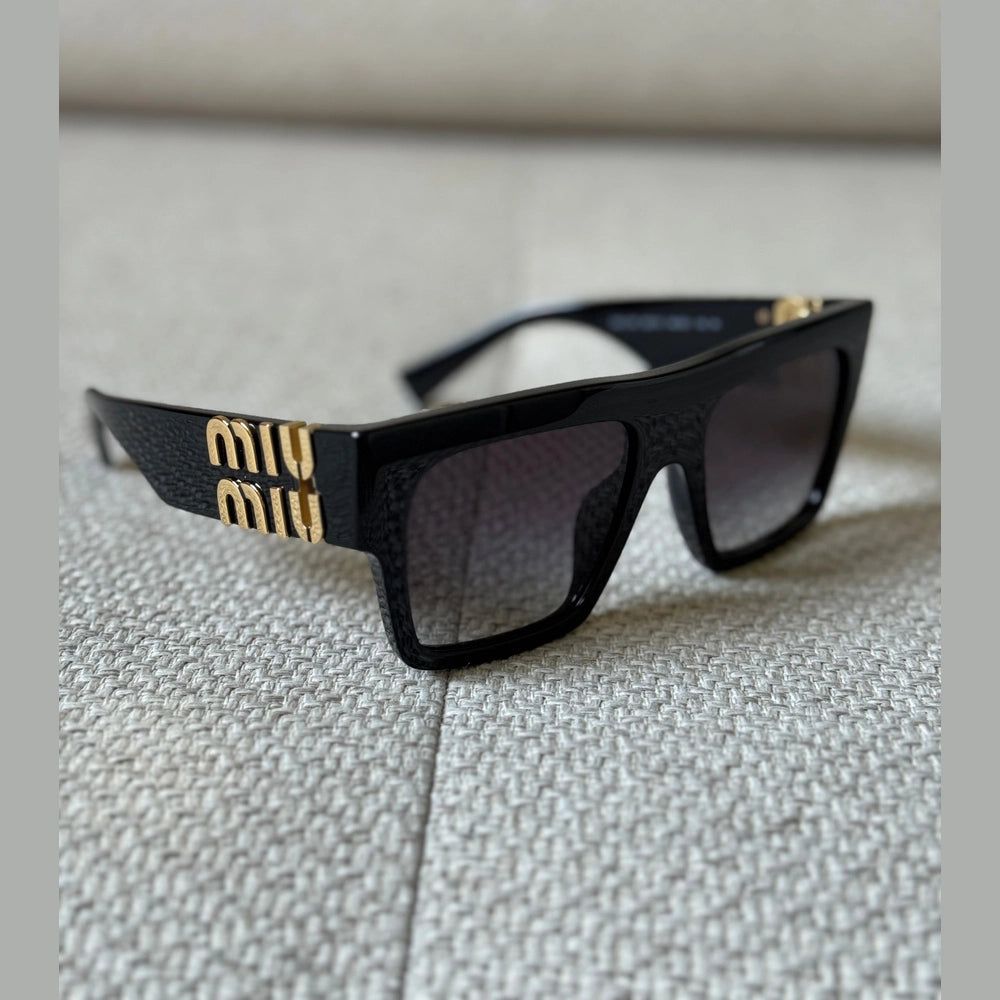 Miu Miu Black Square Sunglasses with Gold Logo Detail