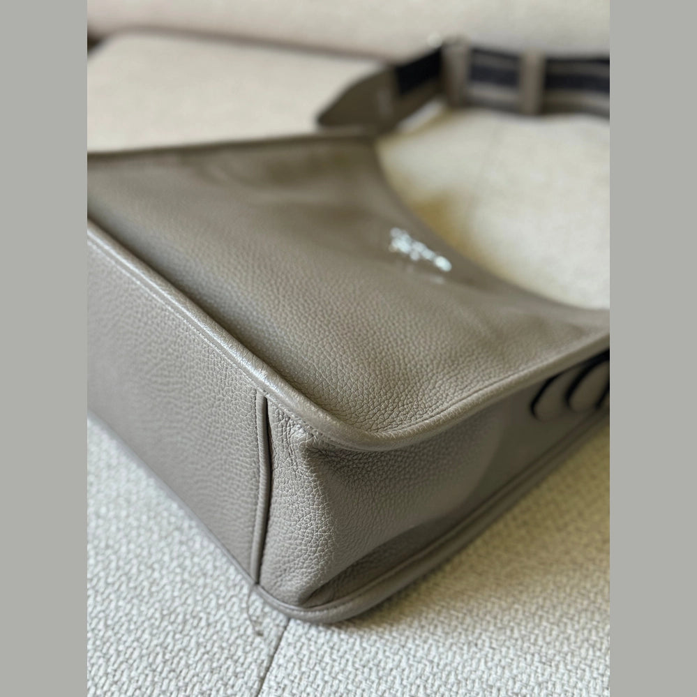Prada Grey Leather Messenger Bag with Canvas Strap