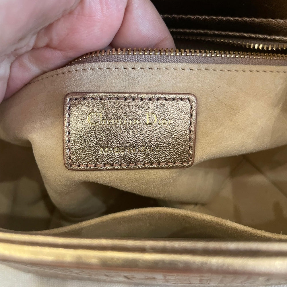 Christian Dior Metallic Gold Medium Lady Dior Bag with Strap