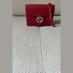Gucci Red Pebbled Leather Interlocking G Shoulder Bag
