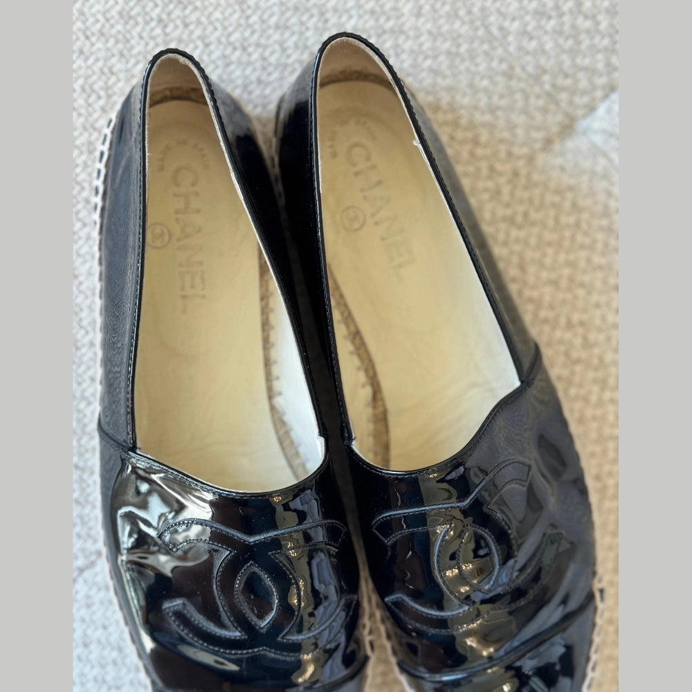 Chanel Black Patent CC Espadrilles - Size 41