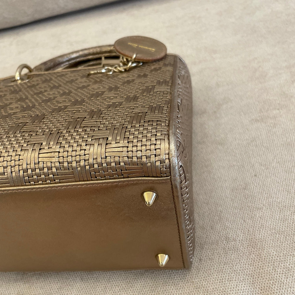 Christian Dior Metallic Gold Medium Lady Dior Bag with Strap