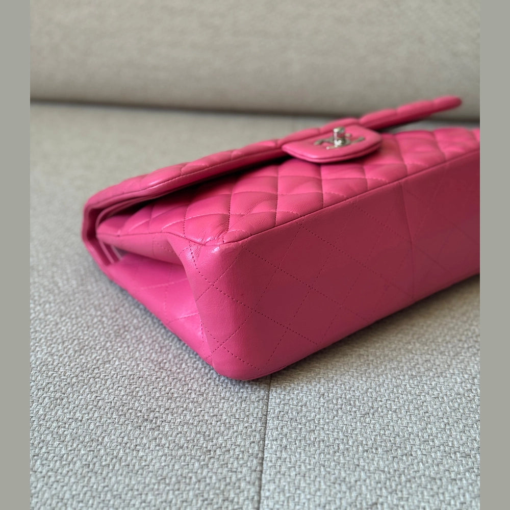 Chanel Quilted Lambskin Leather Pink Jumbo Double Flap Bag (Restored)