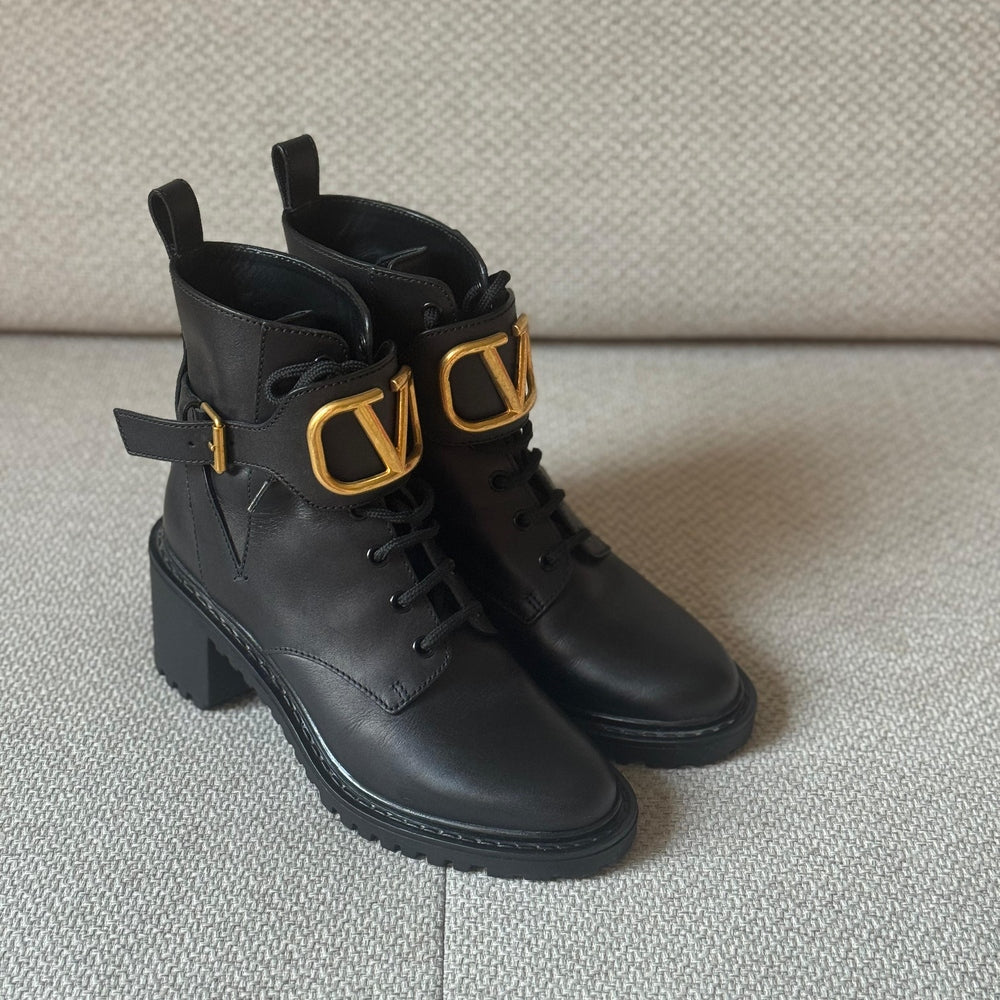 Valentino Black VLogo Combat Boots - Size 37