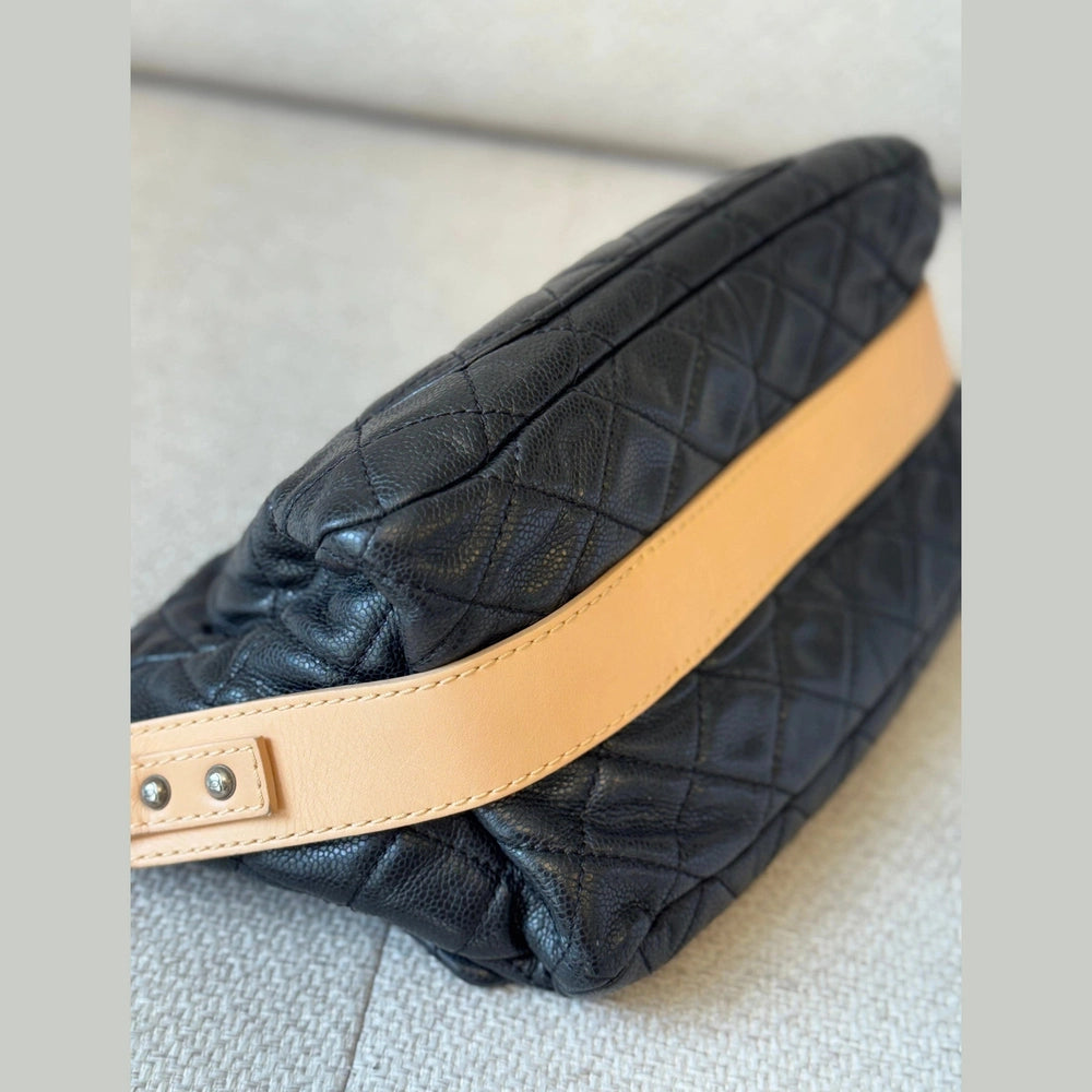 Chanel Reissue Messenger Flap Bag in Black Caviar Leather with Beige Leather Strap