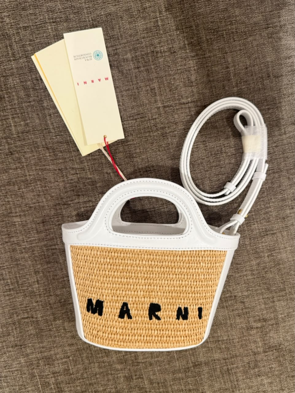 Marni White Raffia Tropicalia Micro Bag with Strap