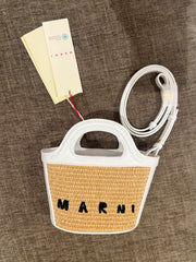 Marni White Raffia Tropicalia Micro Bag with Strap