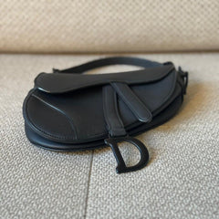 Christian Dior Black Matte Calfskin Mini Saddle Bag with Strap