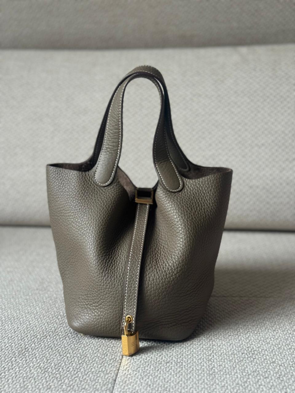 Hermès Etoupe Picotin Lock 18 with Gold Hardware