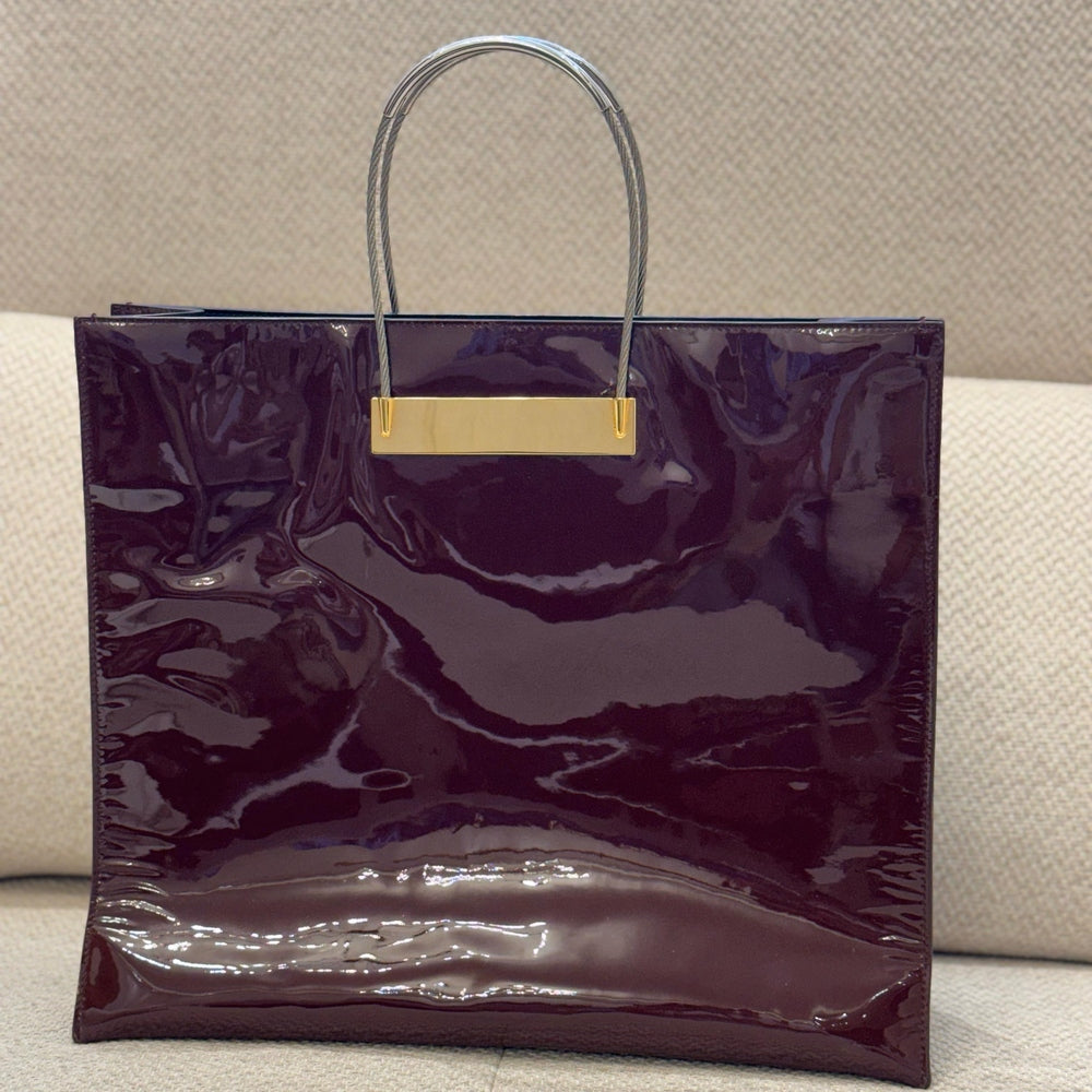 Balenciaga Burgundy Patent Leather Cable Tote
