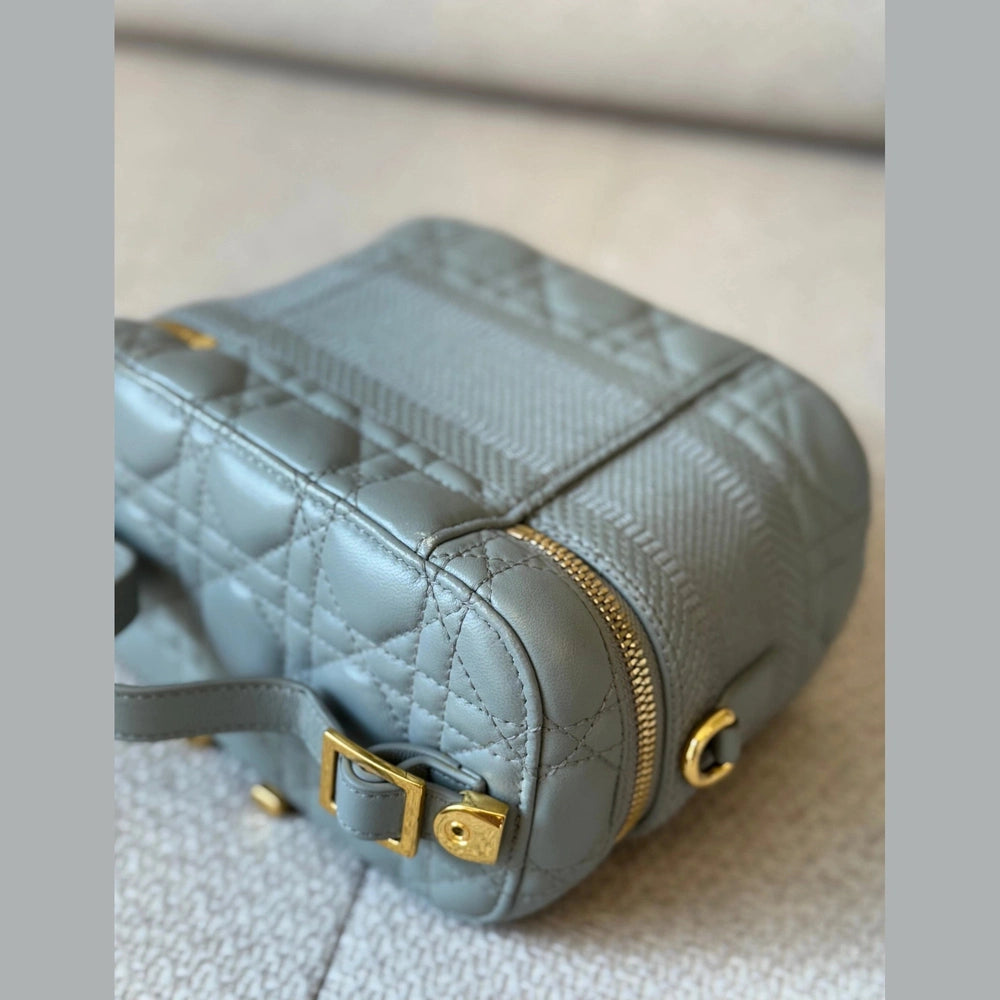 Christian Dior Small Vanity Case in Gray Cannage Calfskin Leather