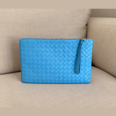 Bottega Veneta Blue Intrecciato Leather Clutch