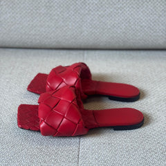 Bottega Veneta Red Intrecciato Leather Lido Flat Sandals - Size 40