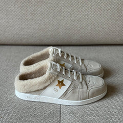 Christian Dior Star Sneakers in Beige Suede with Shearling-Effect Lining — Size 38