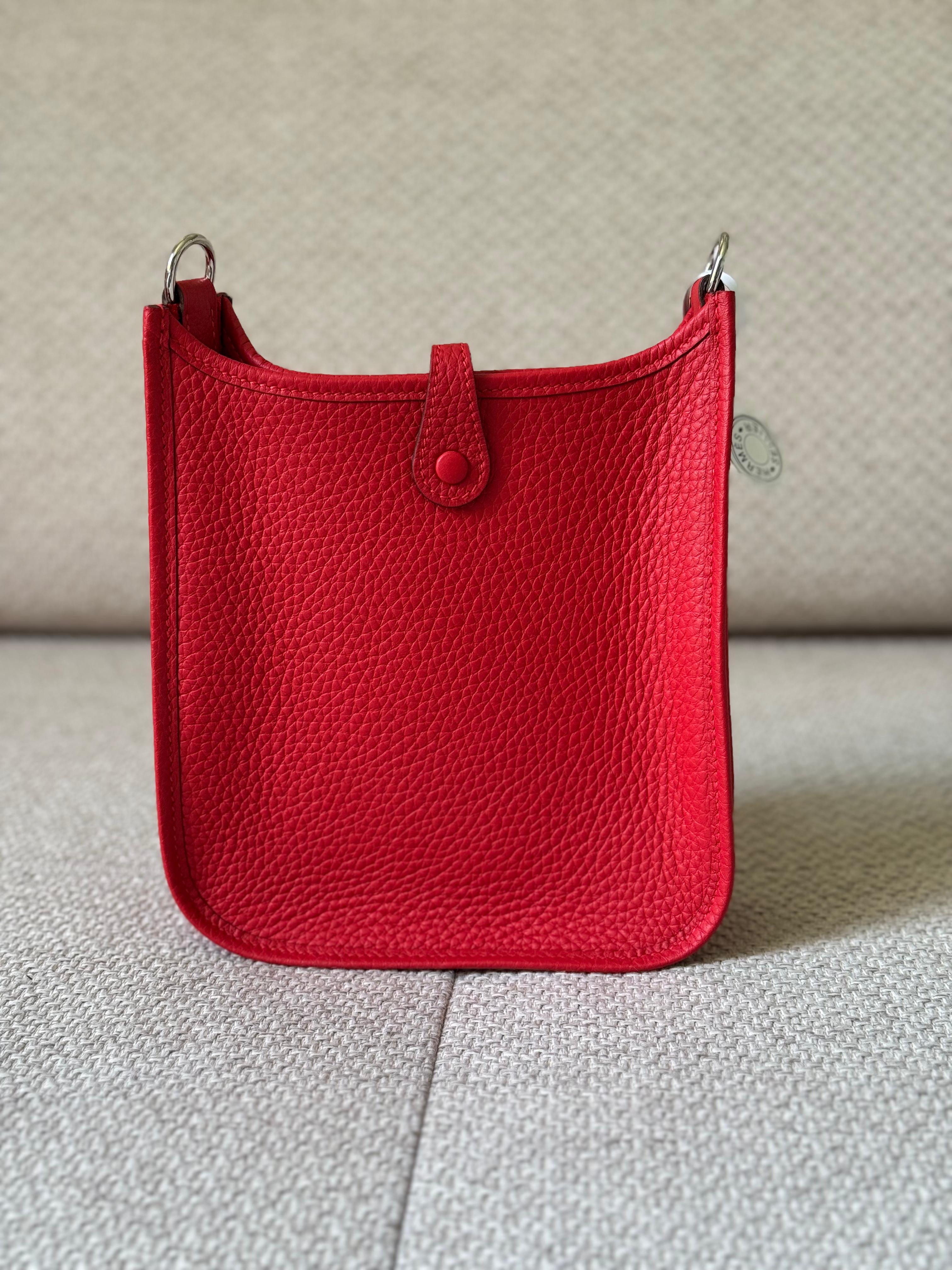 Hermès Rouge Radieux Mini Evelyne with Strap