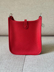 Hermès Rouge Radieux Mini Evelyne with Strap
