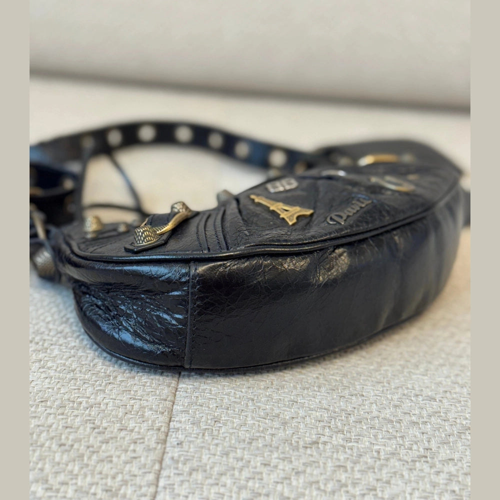 Balenciaga Le Cagole XS Shoulder Bag in Black Arena Lambskin with Charms