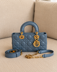 Christian Dior Small Lady D-Joy Bag Blue Cannage Lambskin
