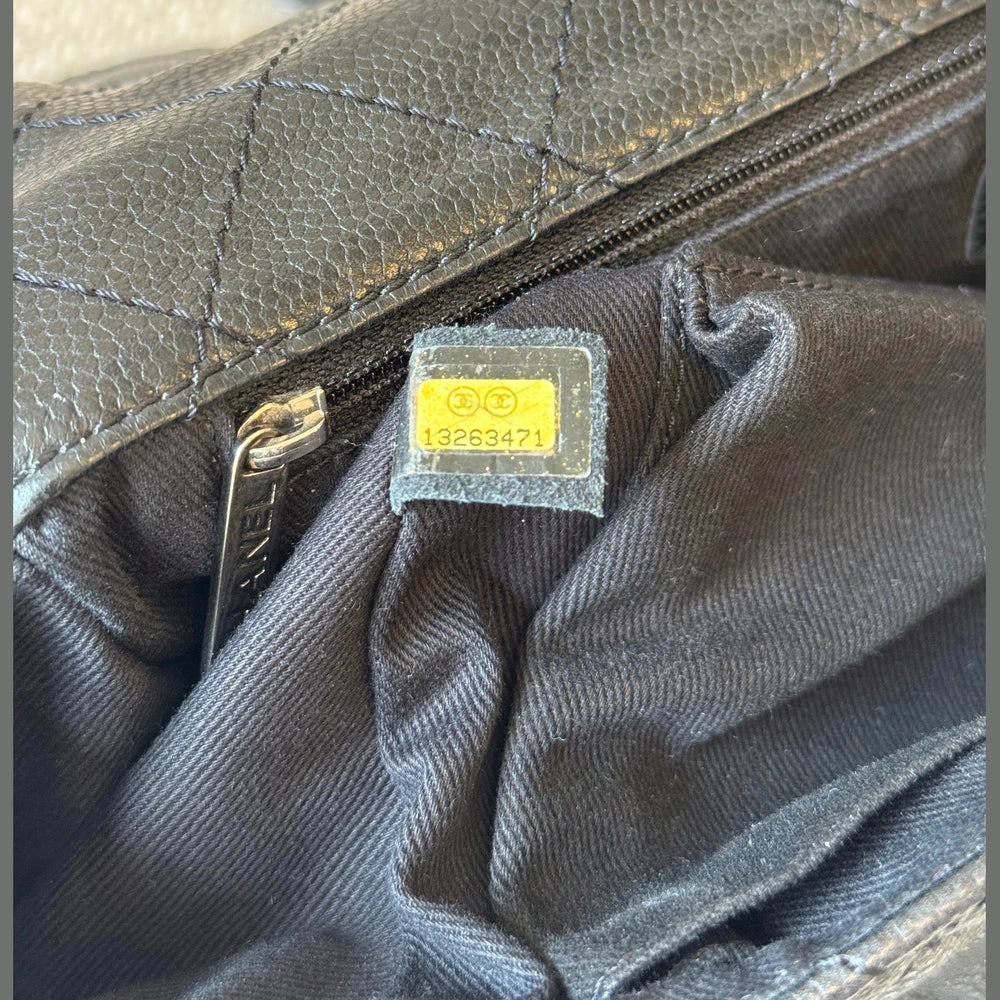 Chanel Reissue Messenger Flap Bag in Black Caviar Leather with Beige Leather Strap