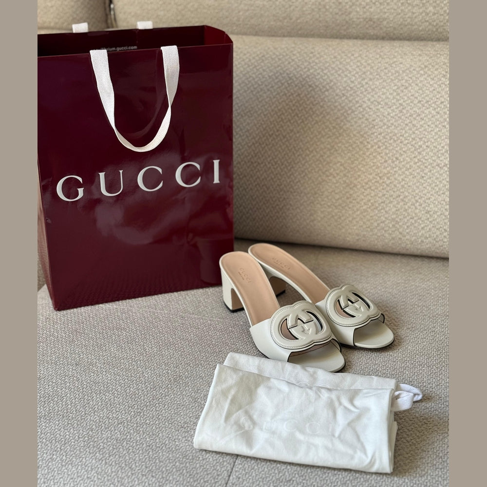 Gucci Ivory Interlocking G Mules - Size 39