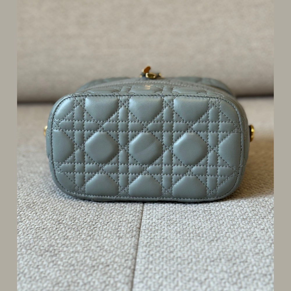 Christian Dior Small Vanity Case in Gray Cannage Calfskin Leather