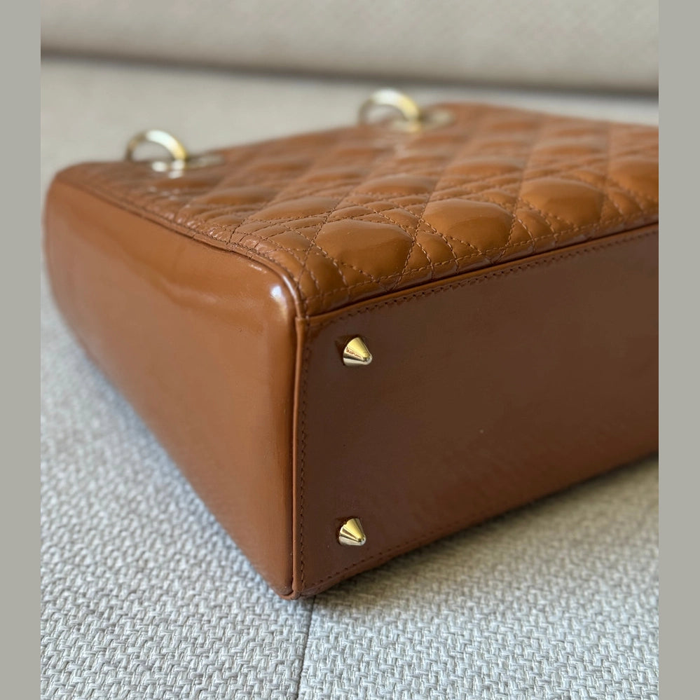 Christian Dior Caramel Patent Leather Medium Lady Dior Bag (Restored)