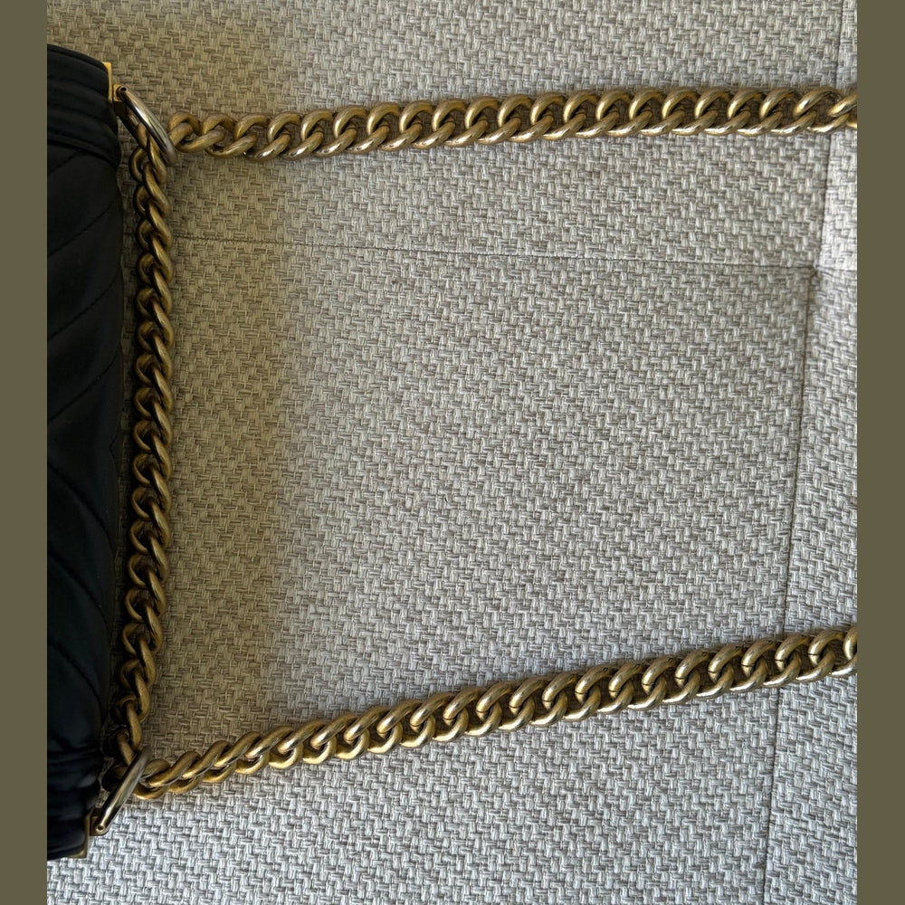 Chanel Black Chevron Leather Medium Boy with Gold Hardware