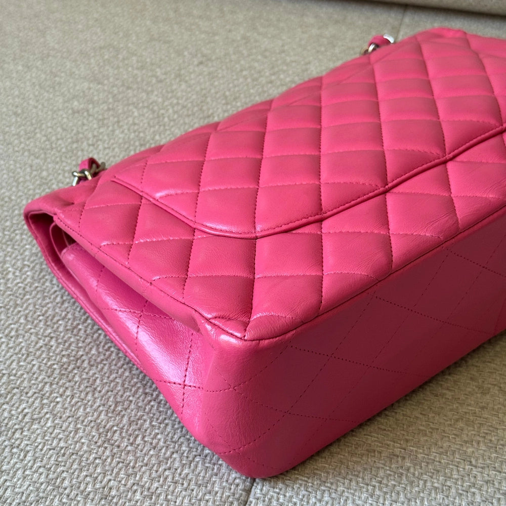 Chanel Quilted Lambskin Leather Pink Jumbo Double Flap Bag (Restored)