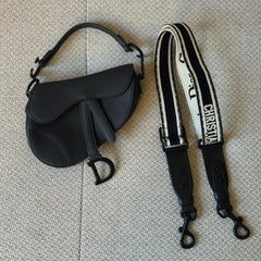 Christian Dior Black Matte Calfskin Mini Saddle Bag with Strap