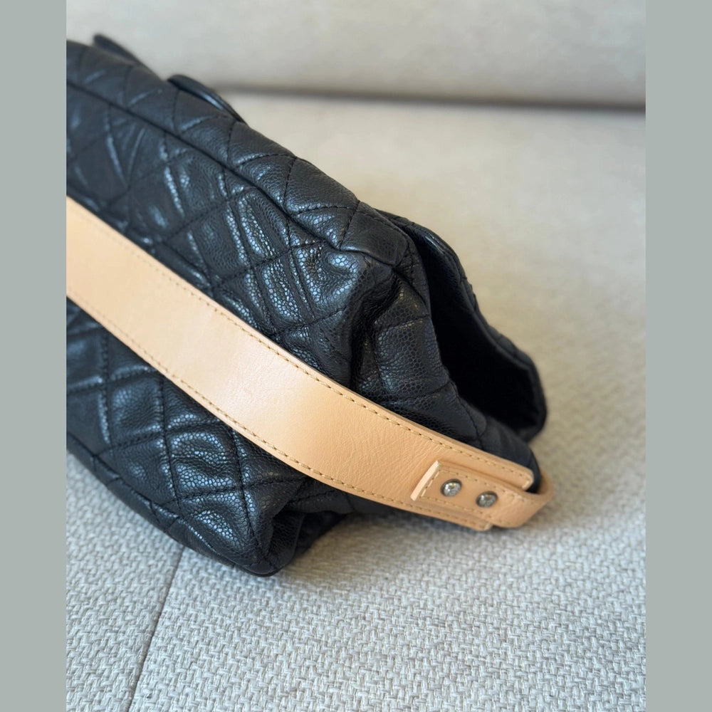 Chanel Reissue Messenger Flap Bag in Black Caviar Leather with Beige Leather Strap