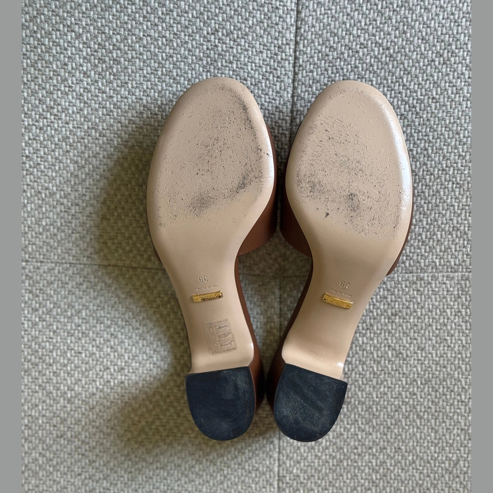 Gucci Brown Leather Interlocking G Mules - Size 39