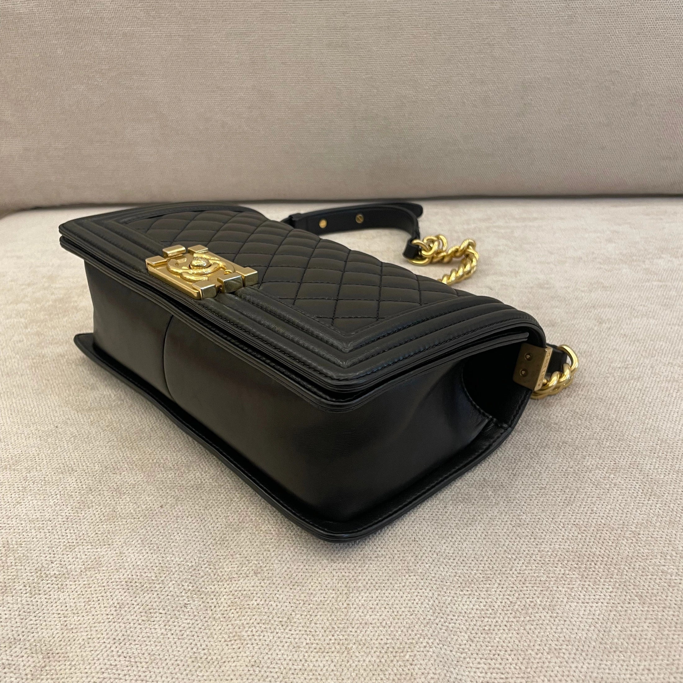 Chanel Black Calfskin Old Medium Boy with Gold Hardware