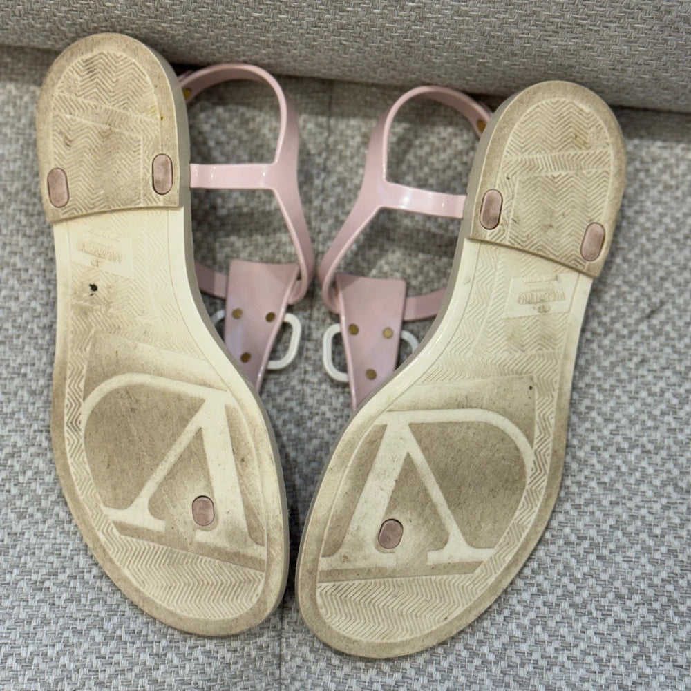 Valentino Pink V Logo Rubber Sandals - Size 38