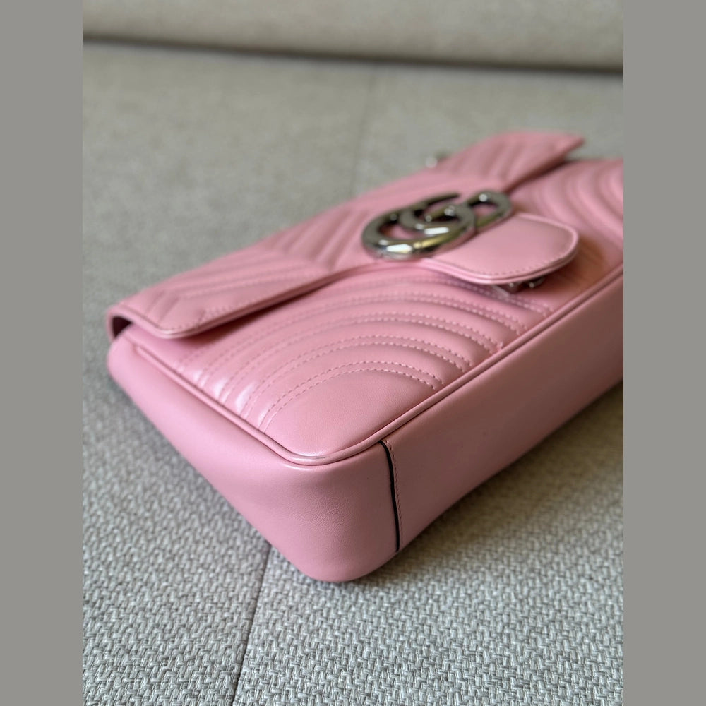 Gucci GG Marmont Medium Pink Leather with Silver Hardware