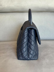 Chanel Navy Blue Caviar Coco Handle Bag with Strap
