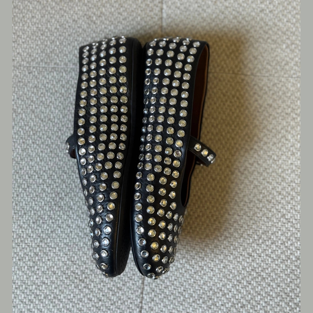 Alaïa Black Studded Leather Ballerina Flats – Size 38