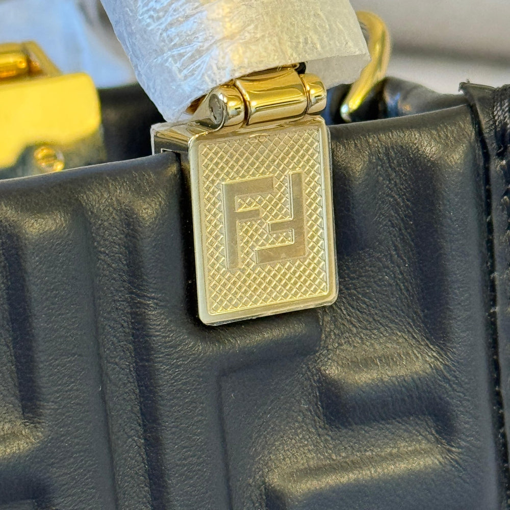 Fendi Black FF Embossed Leather Mini Sunshine Tote with Strap