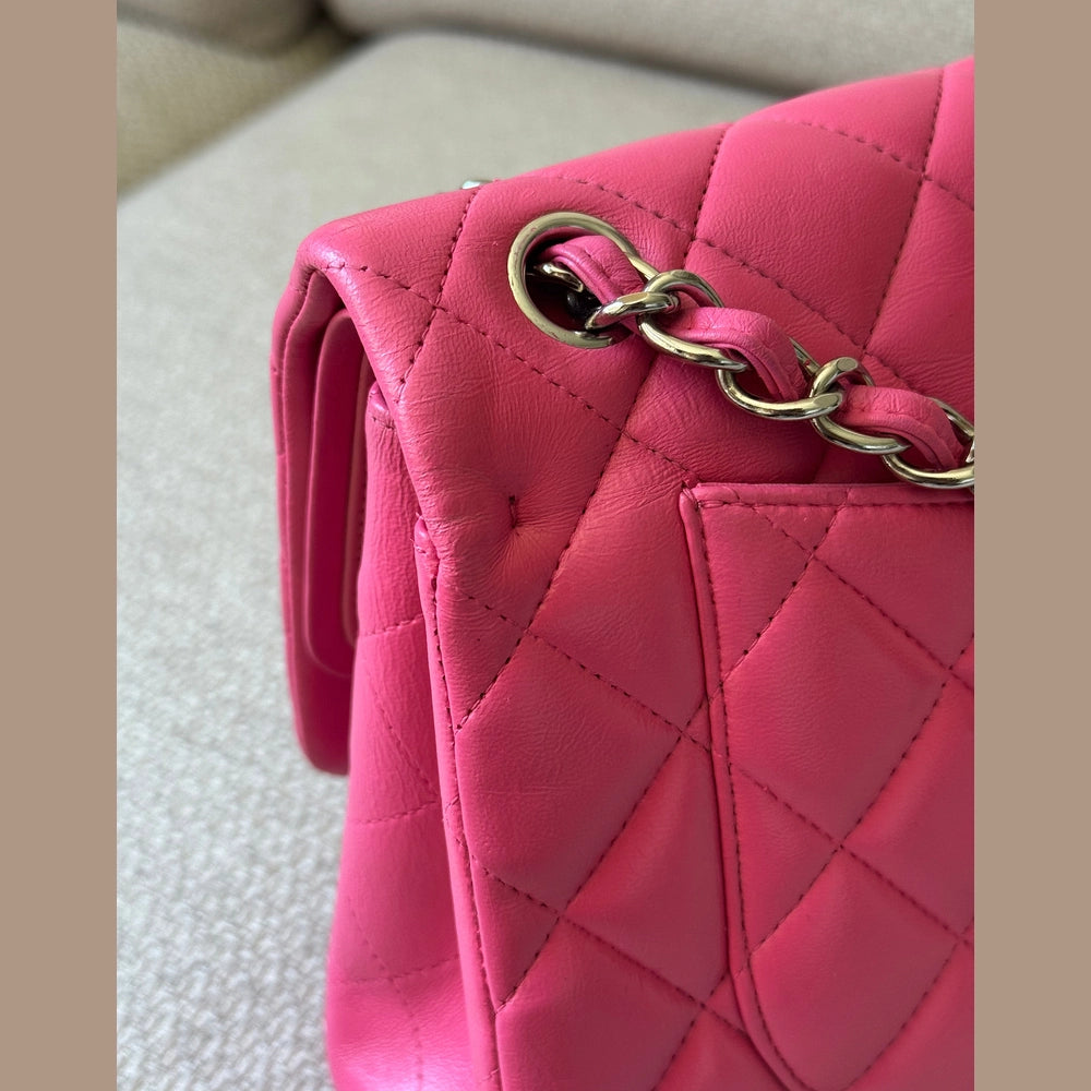 Chanel Quilted Lambskin Leather Pink Jumbo Double Flap Bag (Restored)