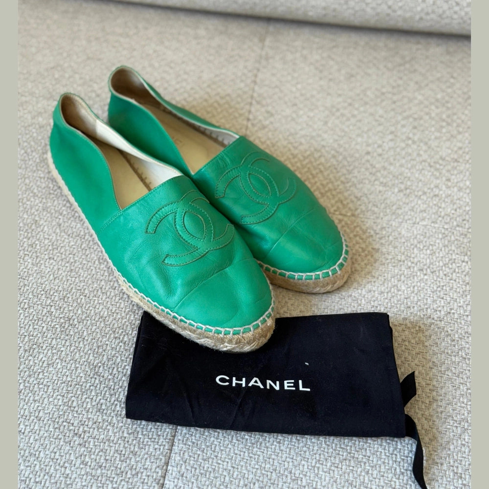 Chanel Green Leather Espadrilles - Size 41