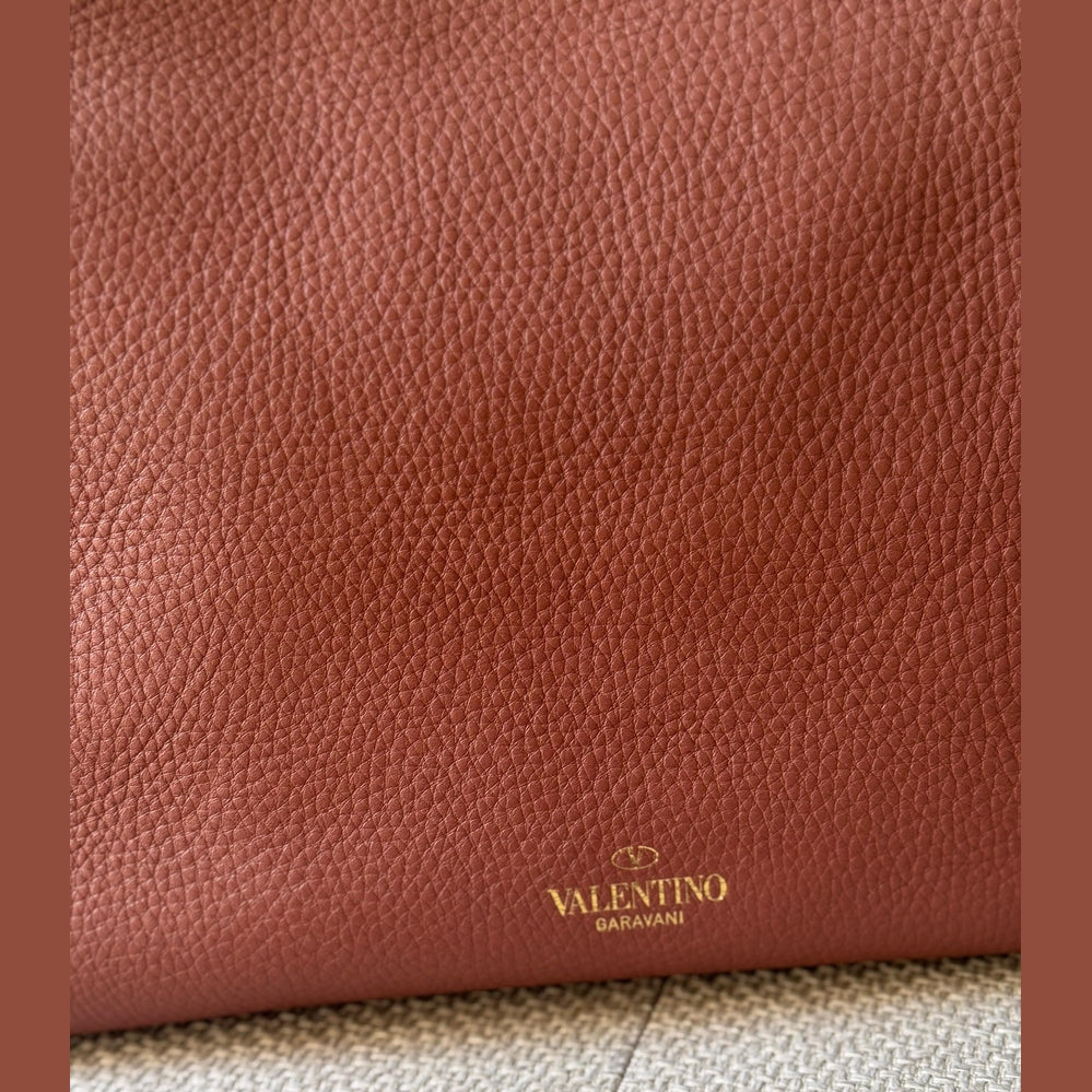 Valentino Rockstud Tote in Rosewood Leather