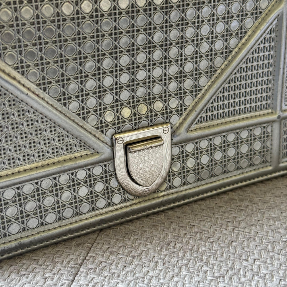 Christian Dior Microcannage Silver Diorama Shoulder Bag