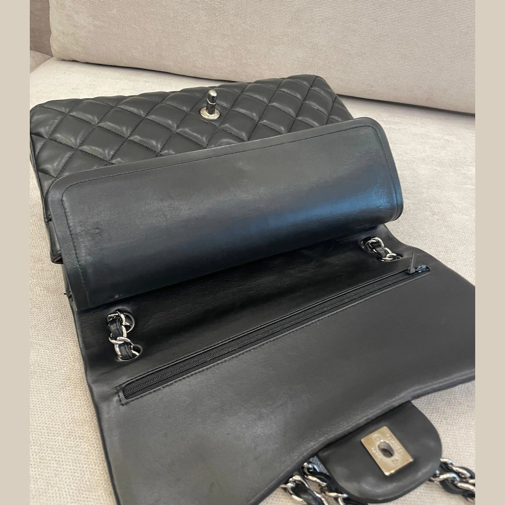 Chanel Lambskin Quilted Leather Double Flap Jumbo Shoulder Bag