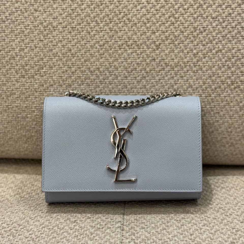 Saint Laurent Blue Grained Leather Kate Crossbody