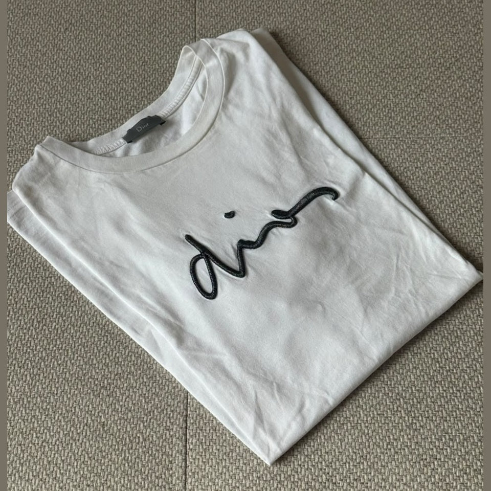 Christian Dior White Embroidered Logo T-Shirt - Size M