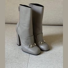 Gucci Grey Leather Horsebit Boots - Size 38.5